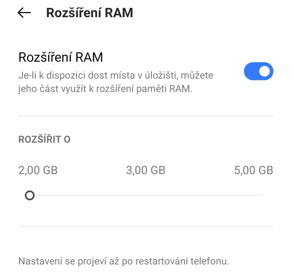 Realme 8i virtuální RAM