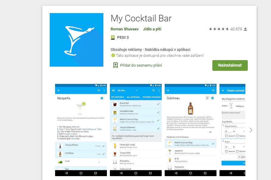 My Cocktail Bar aplikace