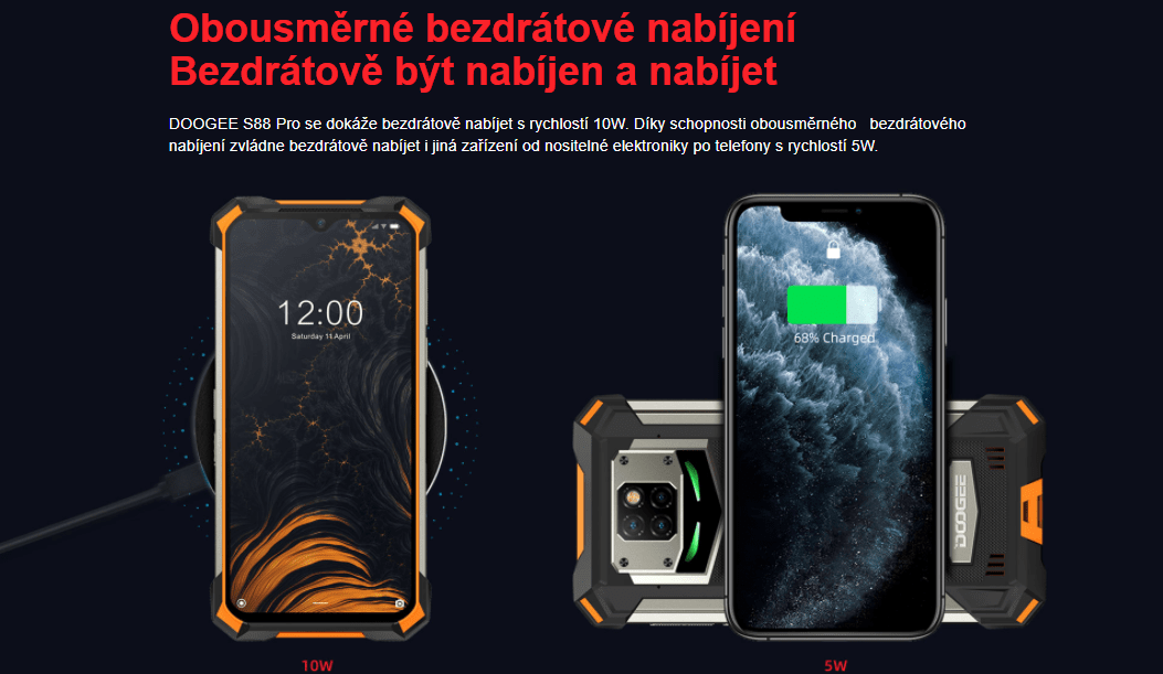 Doogee S88 Pro bezdrátové nabíjení