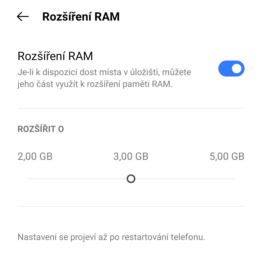 Realme GT Master virtuální RAM návod